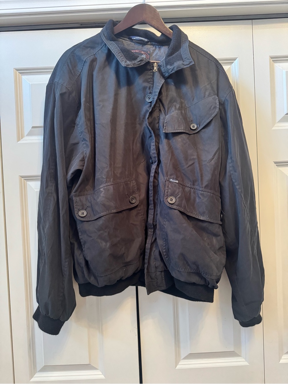 Faconnable Albert Goldberg Vintage Bomber Jacket Dark Grey Knit Cuffs XLL